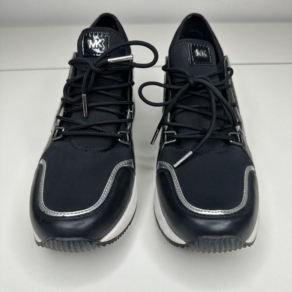 Michael Kors Black Scout Trainer Scuba Leather Wedge Sneaker Star Design 9 - Picture 6 of 16